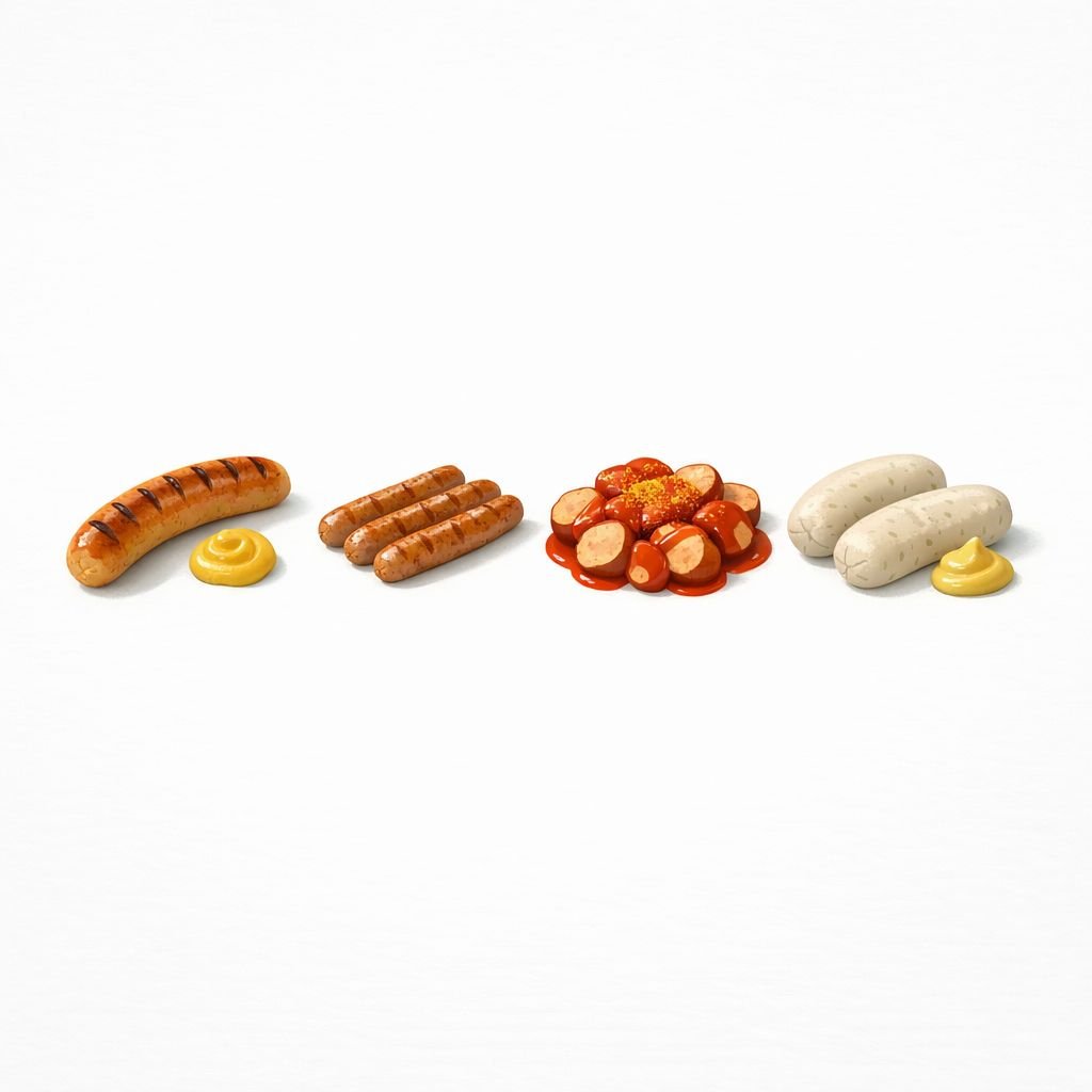 Best German sausages to buy online, including bratwurst, Nürnberger Rostbratwurst, currywurst, and Weißwurst