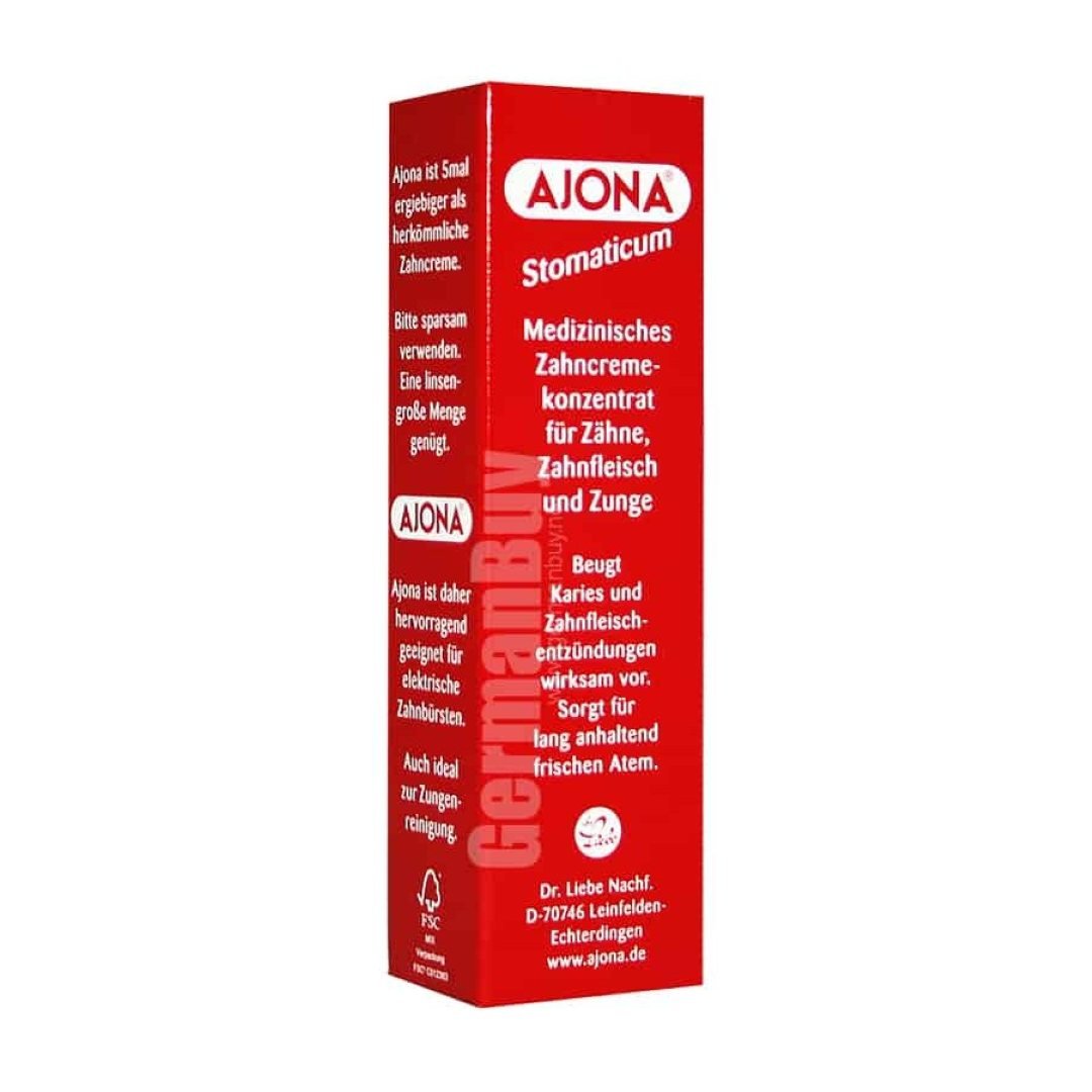 Ajona Toothpaste Stomaticum concentrated medical formula for gum health and fresh breath.