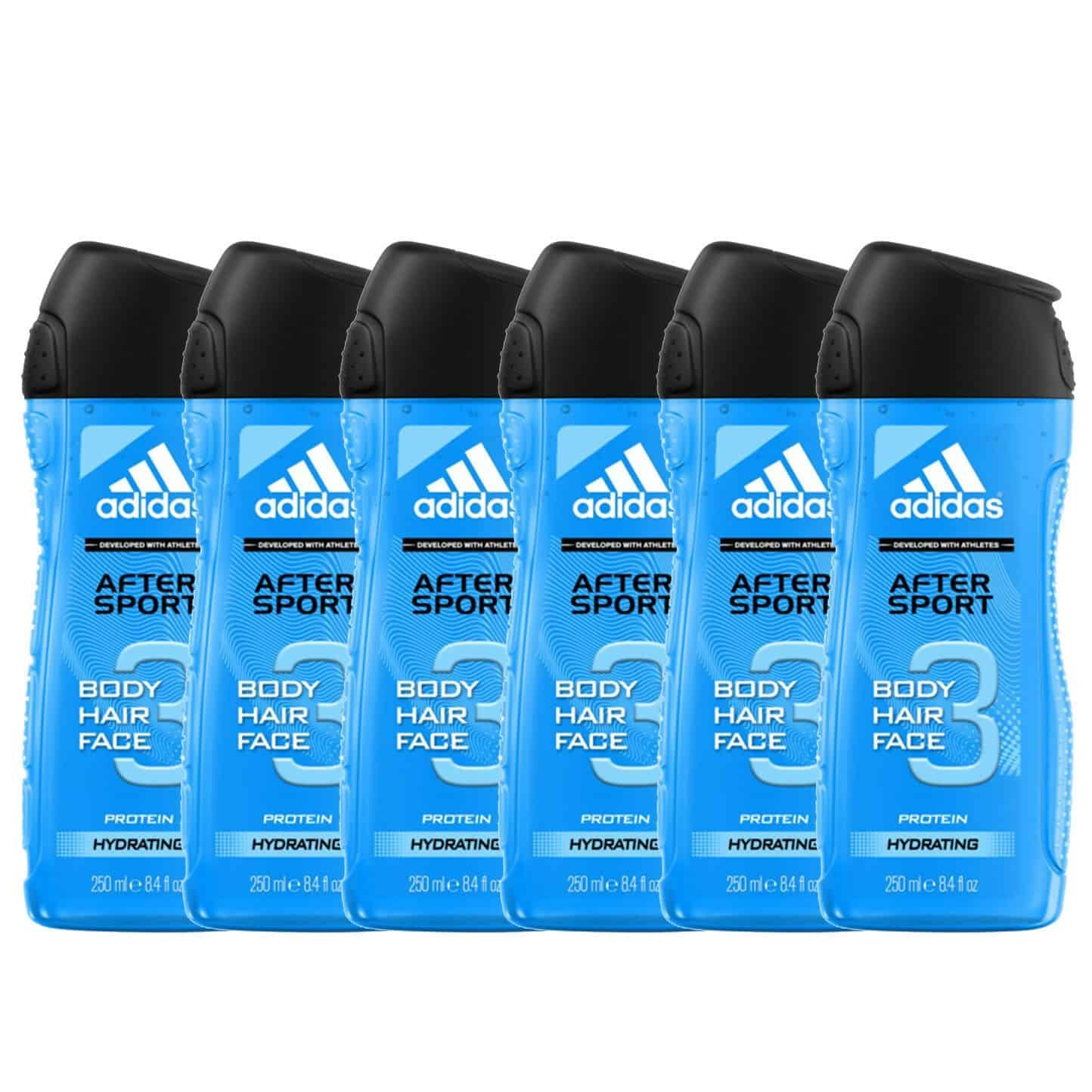 6x Adidas After Sport Shower Gel Hair & Body - 250ml / 8.45 fl oz
