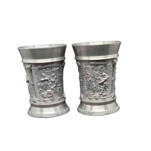 German 95% Zinn SKS Design Cup Pewter Tankard - 3 Different Detailed Scenes - Set of 2