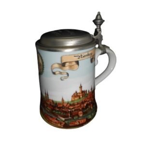 Old German Pewter Lidded Beer Stein City of Nuremberg - Schrobenhausen, Germany