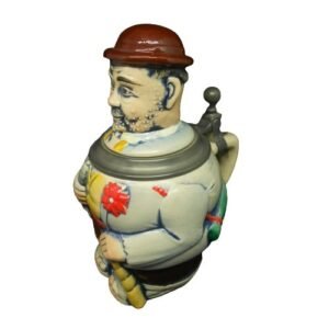 Gerzit Gerz Figural Beer Stein Character Hiker Pewter Lidded Hand Painted W. Germany