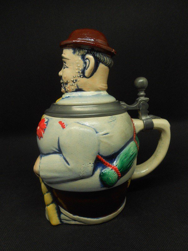 Gerzit Gerz Figural Beer Stein Character Hiker Pewter Lidded Hand Painted W. Germany - Image 6