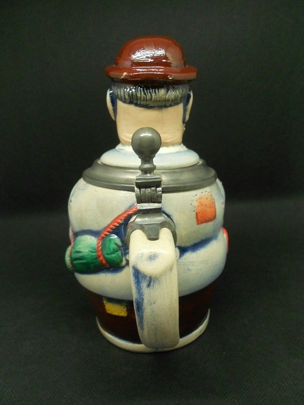 Gerzit Gerz Figural Beer Stein Character Hiker Pewter Lidded Hand Painted W. Germany - Image 7