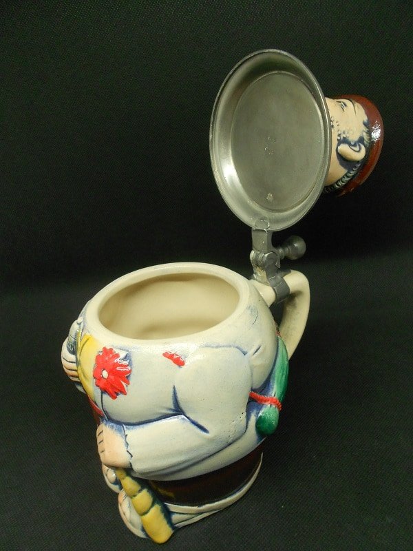 Gerzit Gerz Figural Beer Stein Character Hiker Pewter Lidded Hand Painted W. Germany - Image 3